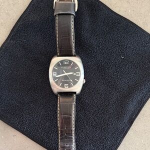 Kenneth Cole Silver and Black Leather Watch